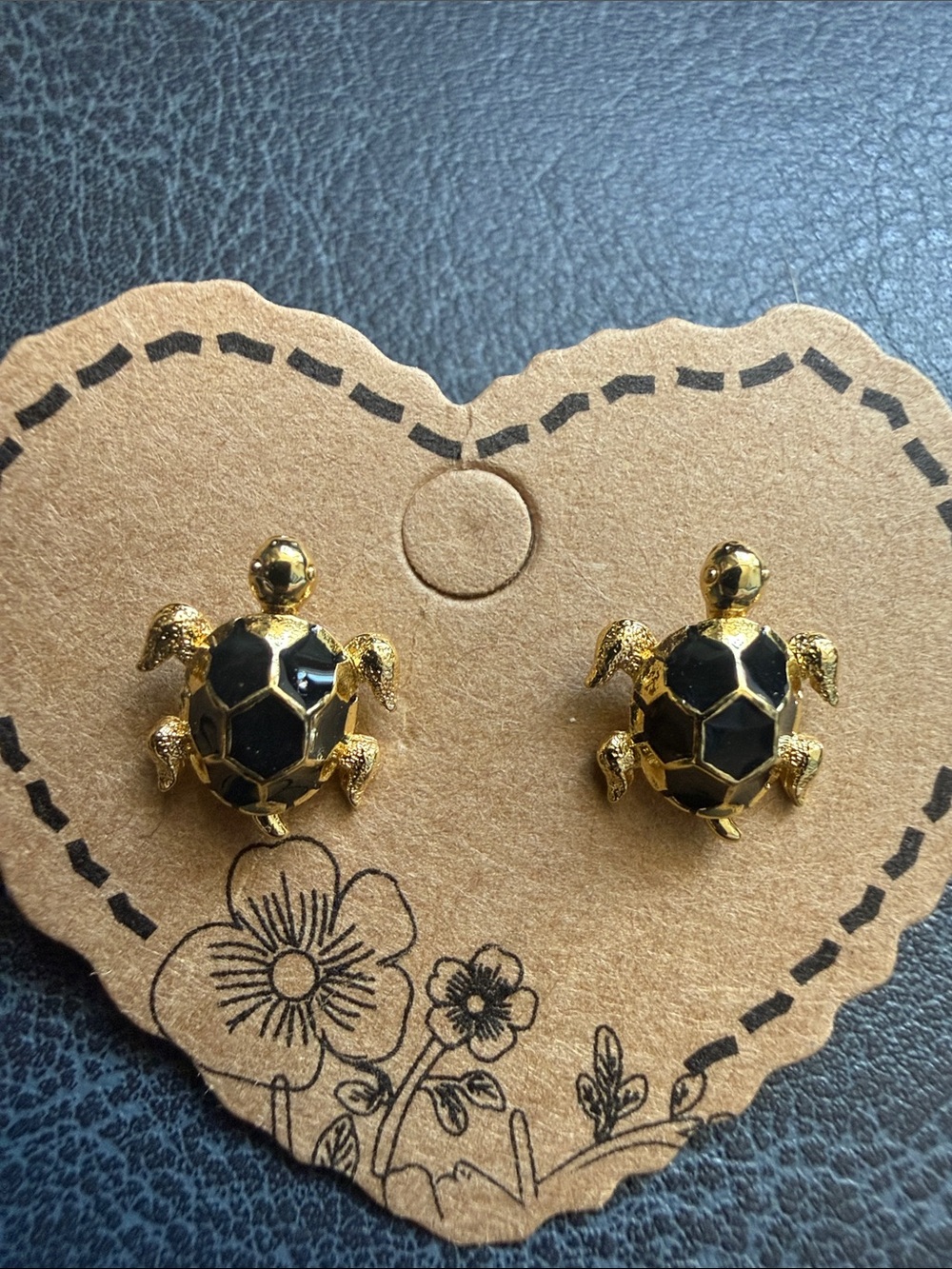 18k Gold filled Turtle Stud Earrings with black Enamel. Color may vary
